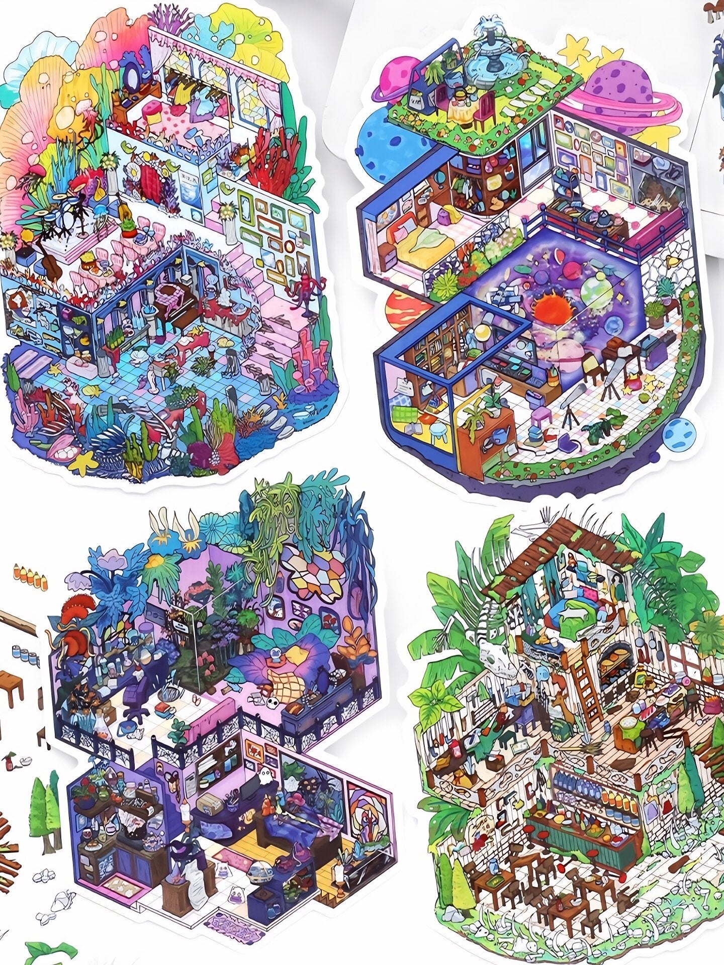Infeelme's thirty-fifth play of DIY 3D Scene Stickers in open today, landscaping stickers three-dimensional hut miniature scene stickers#124
