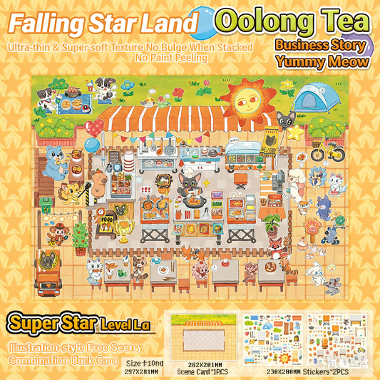 The Land of Falling Stars · "Oolong Tea Entrepreneurship" series DIY 3D Scene Stickers DIY miniature scene#162