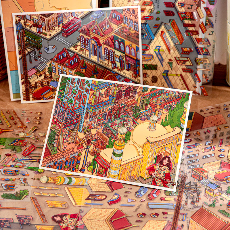 City Travel | Cute Cartoon 3D Mini Scene Stress Relief Scene Stickers # 62