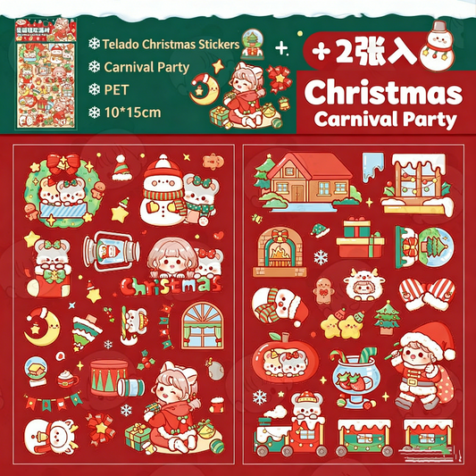 TELADO Christmas sticker die-cut Christmas landscaping scene hand account sticker Santa Claus Christmas tree girl children educational toy DIY hand account sticker decoration three-dimensional creative sticker#88