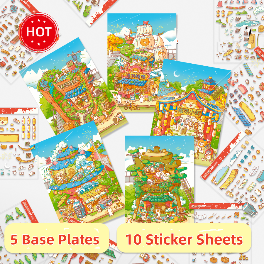 Piggy Cat Long Street Meow 3.0 Scene Sticker Puzzle (Large Version) - 3D Mini House, Cute DIY Journal & Scrapbook Supplies # 23
