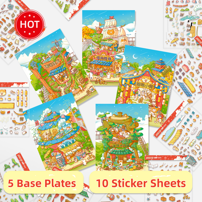 Piggy Cat Long Street Meow 3.0 Scene Sticker Puzzle (Large Version) - 3D Mini House, Cute DIY Journal & Scrapbook Supplies # 23