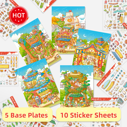 Piggy Cat Long Street Meow 3.0 Scene Sticker Puzzle (Large Version) - 3D Mini House, Cute DIY Journal & Scrapbook Supplies # 23