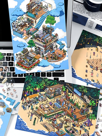 Infeelme's 10th play of DIY 3D Scene Stickers in open today,  on the clouds cafe landscaping sticker island music festival large scene#140