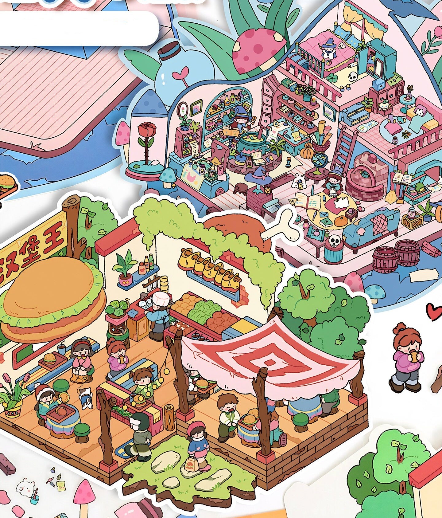 YiLan DIY 3D Scene Stickers 46.0 Extra large cute burger shack #225