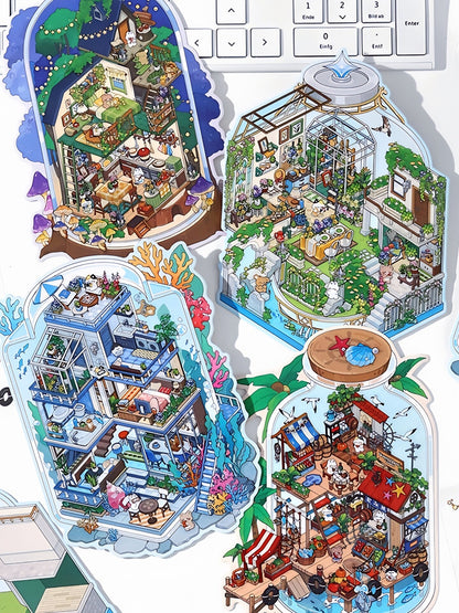 Infeelme's 9th play of DIY 3D Scene Stickers in open today, landscaping sticker large 9.0 miniature scene sticker three-dimensional cabin#138