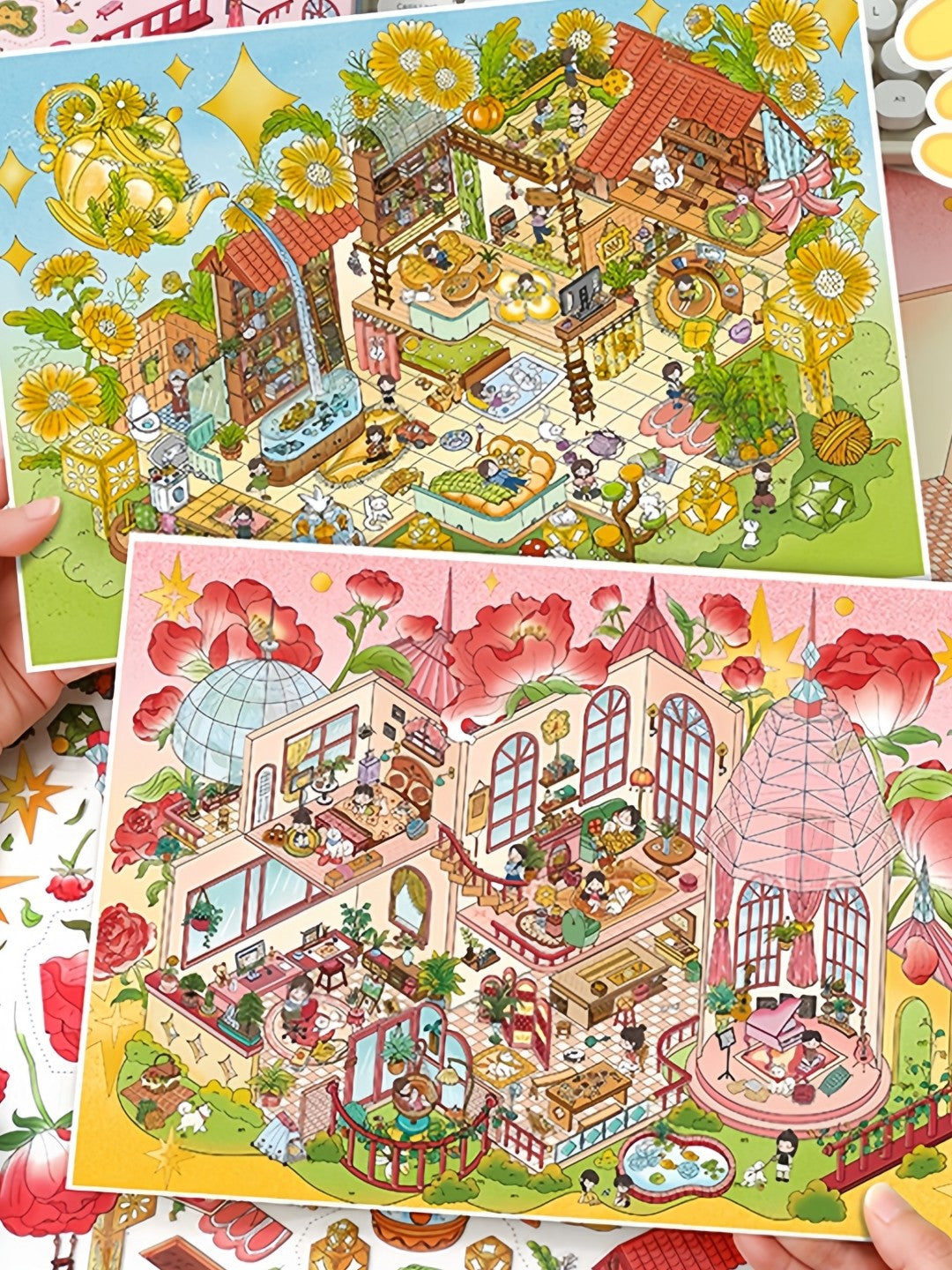 YiLan DIY 3D Scene Stickers 144.0 Rose Manor Sunny Flower Cottage #240