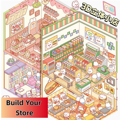 TELADO DIY 3D Scene Stickers cut-free landscaping scene sticker visual 3D stacking three-dimensional hut girl children educational toy DIY handbook sticker decorative material creative sticker#95