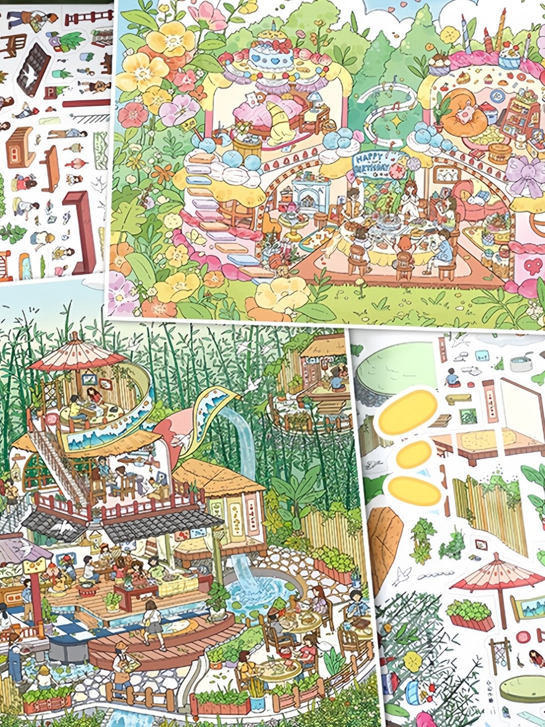 YiLan DIY 3D Scene Stickers  138.0 Large Bamboo Rhyme Teahouse Cake Party High Difficulty #244
