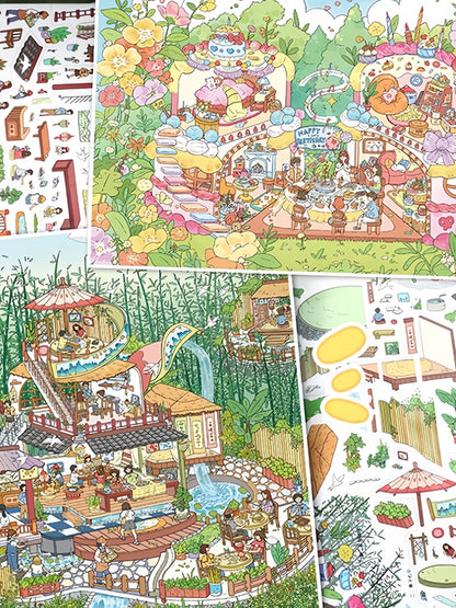 YiLan DIY 3D Scene Stickers  138.0 Large Bamboo Rhyme Teahouse Cake Party High Difficulty #244