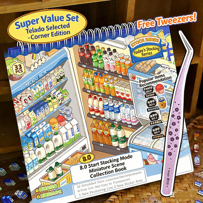 TELADO Miniature Scene Collection Ben Landscaping Sticker Tweezers Set Hand Account Sticker Clip Cartoon Cabin Girl Children Educational Toys DIY Snack Drink Hand Account Sticker Decorative Sticker#90