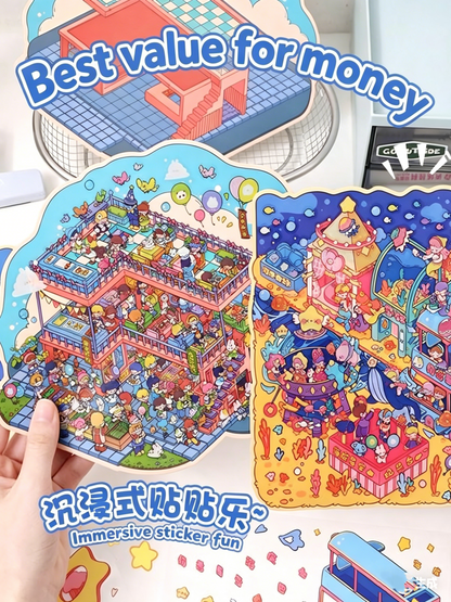YiLan DIY 3D Scene Stickers 14.0 Large cute ocean food stall #238