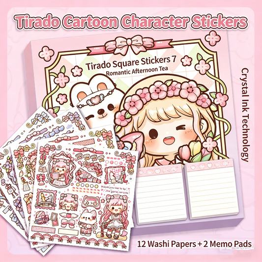 TELADO Square Sticker Hand Account Sticker Gift Box New Meow Star Laike Mengke Attack Panda Duoduo Sauce Cute Girl Heart Character Cartoon Girl Children and Paper Hand Account Sticker Material Sticker#84