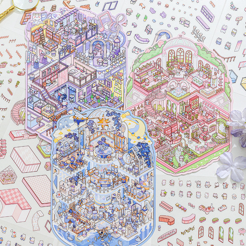 Meow Leisure Day | Large 3D Stereoscopic House DIY Stress Relief Stickers # 72