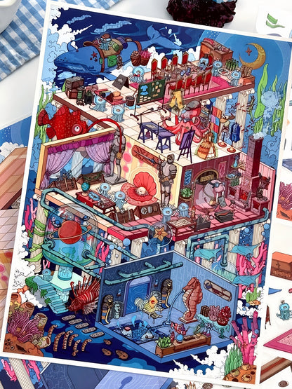 Infeelme's 27th play of DIY 3D Scene Stickers  in open today,Deep Sea Venue Miniature Scene Sticker Large Size#111