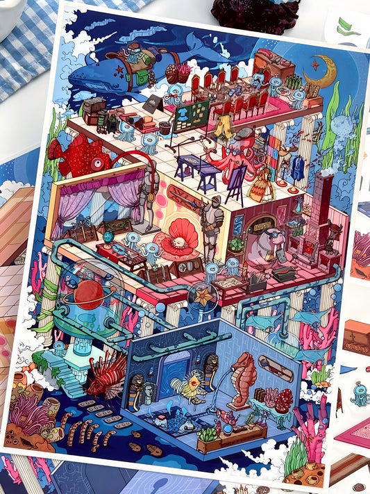 Infeelme's 27th play of DIY 3D Scene Stickers  in open today,Deep Sea Venue Miniature Scene Sticker Large Size#111