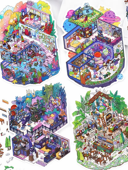 Infeelme's thirty-fifth play of DIY 3D Scene Stickers in open today, landscaping stickers three-dimensional hut miniature scene stickers#124