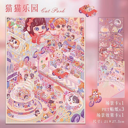 YiLan DIY 3D Scene Stickers 44.0 Large Size – Cat Paradise & Alice’s Dream #319