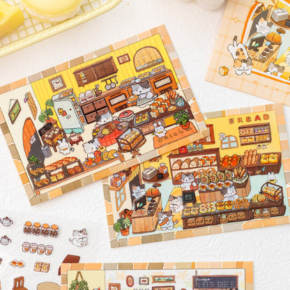 Kitten Bakery Workshop | Cute Store Interior Mini House Scene Stickers # 79