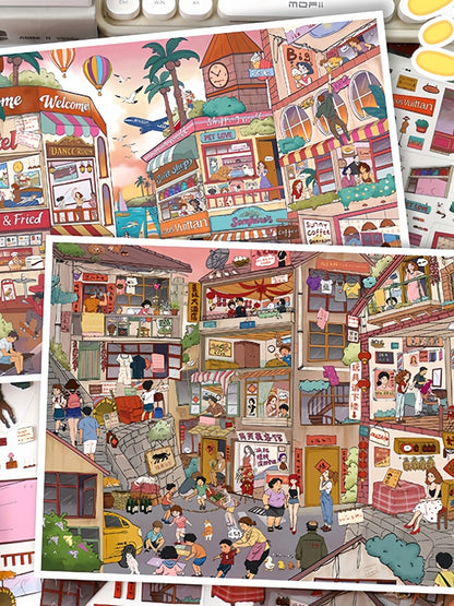 YiLan DIY 3D Scene Stickers 143.0 Sunset Orange Sea Sunny Slate Lane Miniature Scene American Style Street View #246