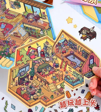 YiLan DIY 3D Scene Stickers 16.0 Cute Large Size 3D Cabin Doll Party #223