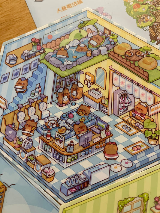 New DIY 3D Scene Stickers miniature scene hut storage collage cut-free pet sticker cartoon cute girl children decoration small pattern#131