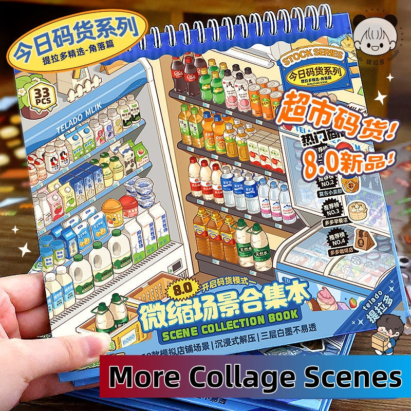 TELADO DIY 3D Scene Stickers Collection Book 8.0 Size Goods Landscaping Sticker Handbook Sticker Scene Small Supermarket Cartoon Cabin Girl Children's Educational Toys DIY Snacks Handbook Sticker Decorative Sticker#98