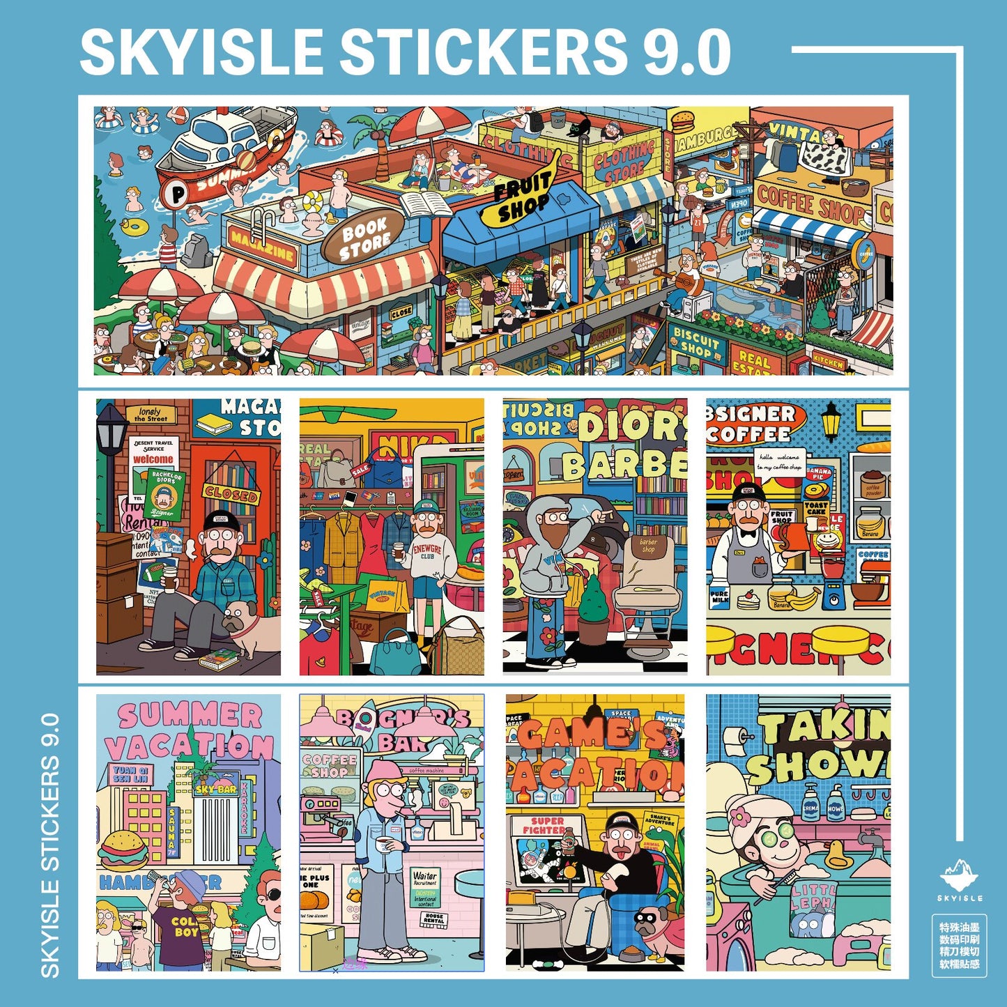 SKYISLE 9.0 DIY 3D Scene Stickers, American comic style, cartoon DIY decompression miniature scene sticker#106