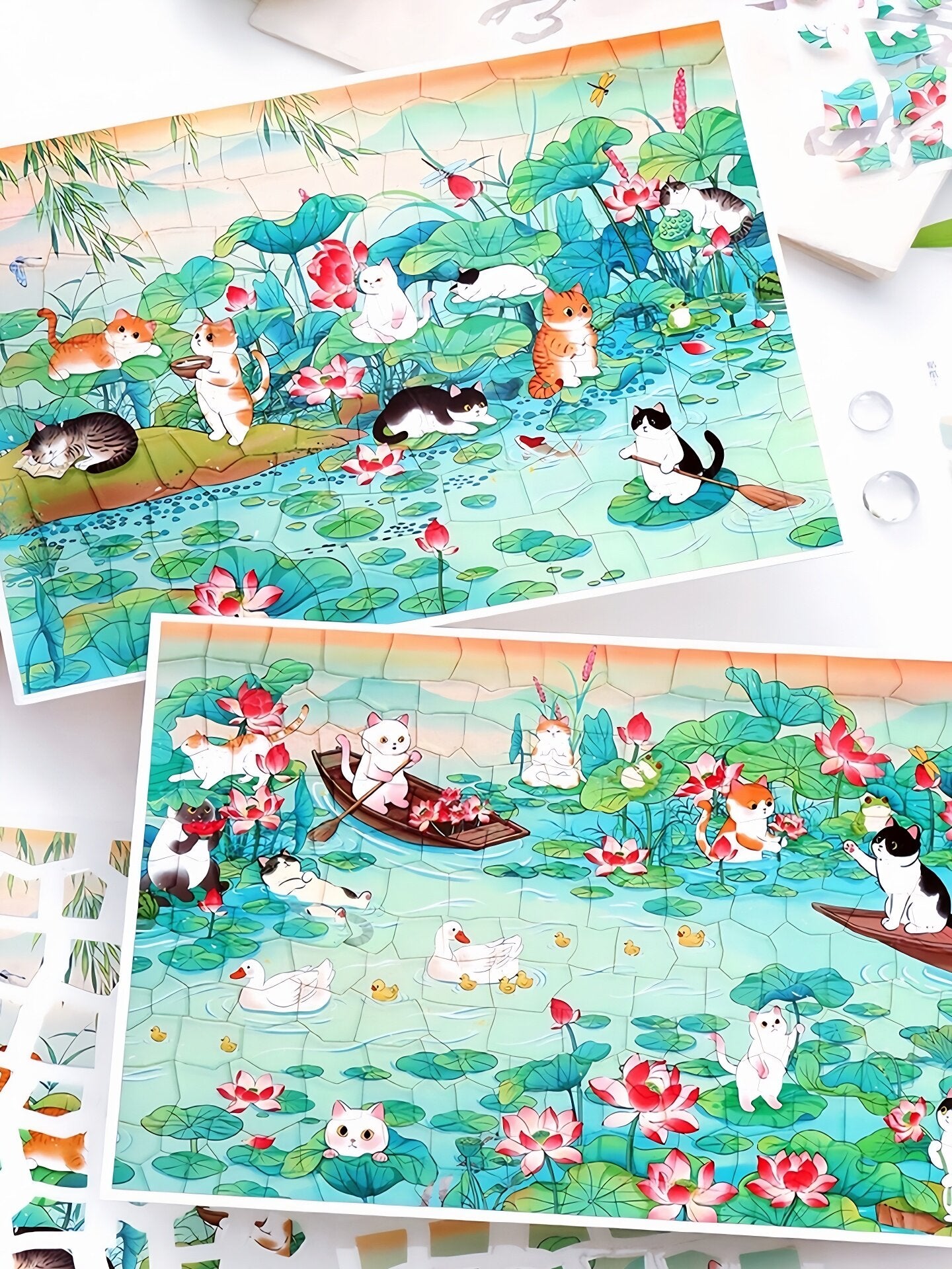Infeelme Antique restorer DIY 3D Scene Stickers cat and lotus pond miniature scene hand decompression antique sticker#121