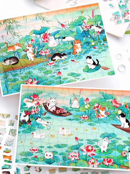 Infeelme Antique restorer DIY 3D Scene Stickers cat and lotus pond miniature scene hand decompression antique sticker#121