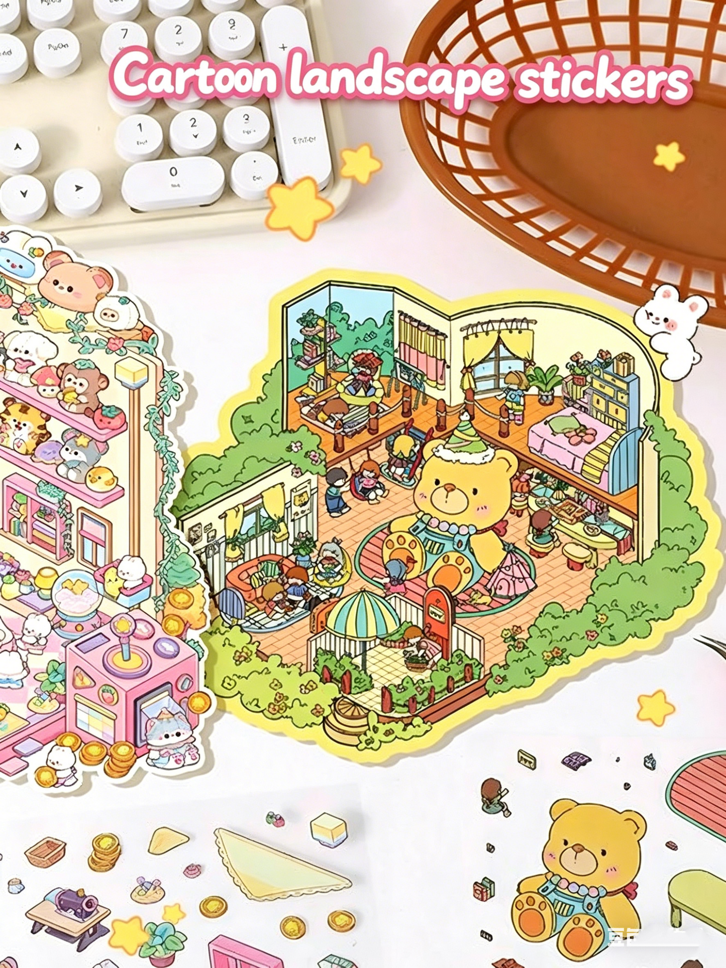 YiLan DIY 3D Scene Stickers 9.0 Extra large version of cute cartoon large bear cabin #228