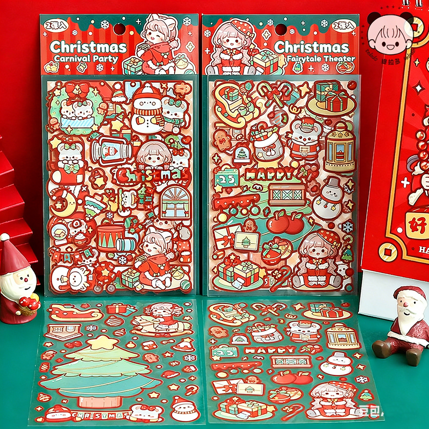TELADO Christmas sticker die-cut Christmas landscaping scene hand account sticker Santa Claus Christmas tree girl children educational toy DIY hand account sticker decoration three-dimensional creative sticker#88