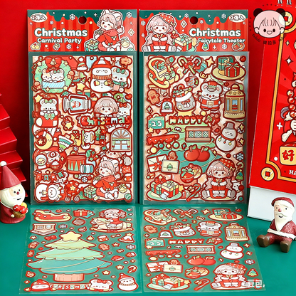 TELADO Christmas sticker die-cut Christmas landscaping scene hand account sticker Santa Claus Christmas tree girl children educational toy DIY hand account sticker decoration three-dimensional creative sticker#88