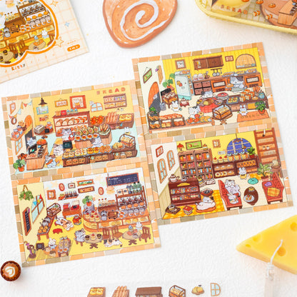 Kitten Bakery Workshop | Cute Store Interior Mini House Scene Stickers # 79