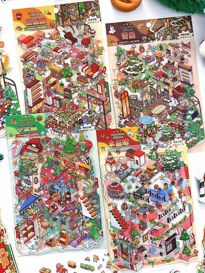 Infeelme's 25th play of DIY 3D Scene Stickers in open today, Christmas miniature scene stickers High difficulty#146