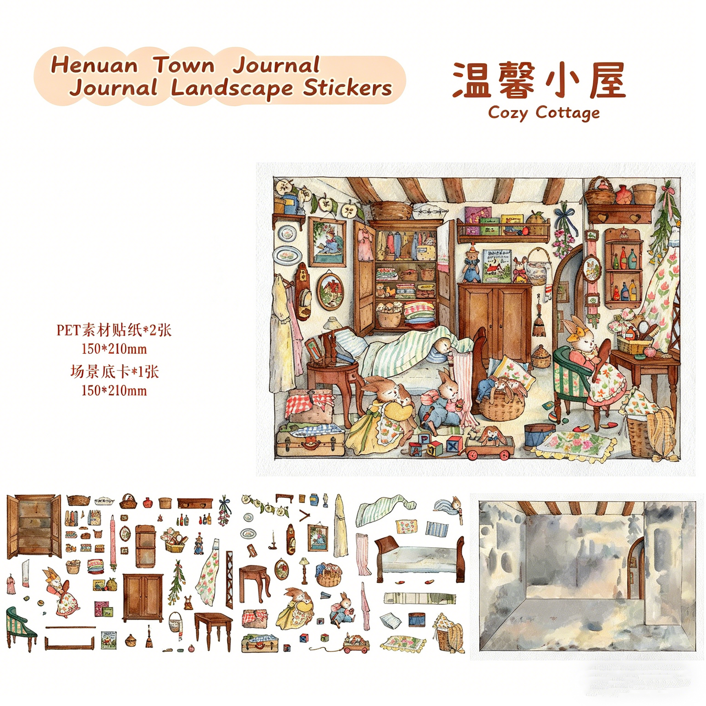 Meatball Puppy HeNuan Town Diary DIY 3D Scene Stickers, Hand Painted Series Watercolor Fairy Tale DIY Art Decorative Painting#213