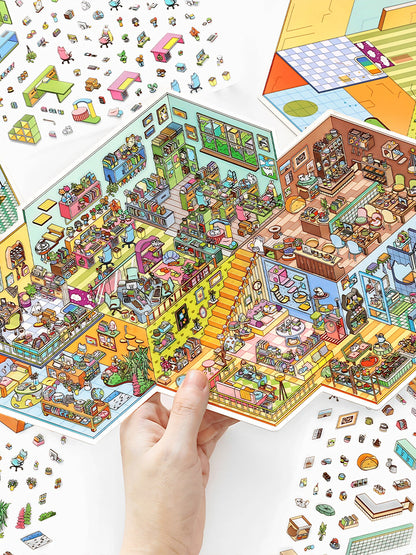 Infeelme's 32nd play of DIY 3D Scene Stickers in open today, 3D hut scene miniature landscaping sticker large sticker#147