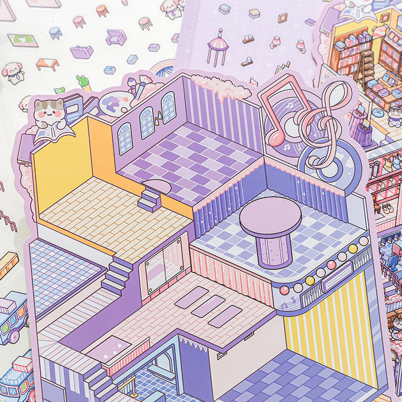 Meow Leisure Day | Large 3D Stereoscopic House DIY Stress Relief Stickers # 72
