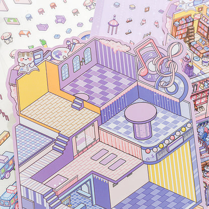 Meow Leisure Day | Large 3D Stereoscopic House DIY Stress Relief Stickers # 72