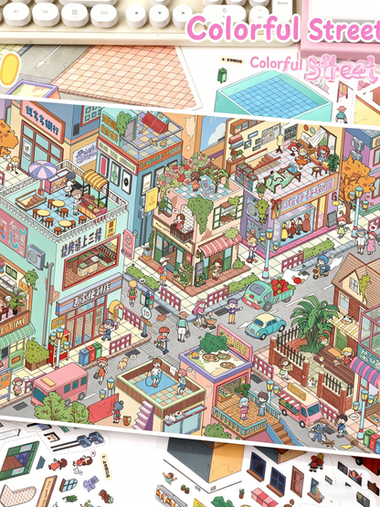 YiLan DIY 3D Scene Stickers 141.0 Difficult Colorful Street Hong Kong Old Street #248