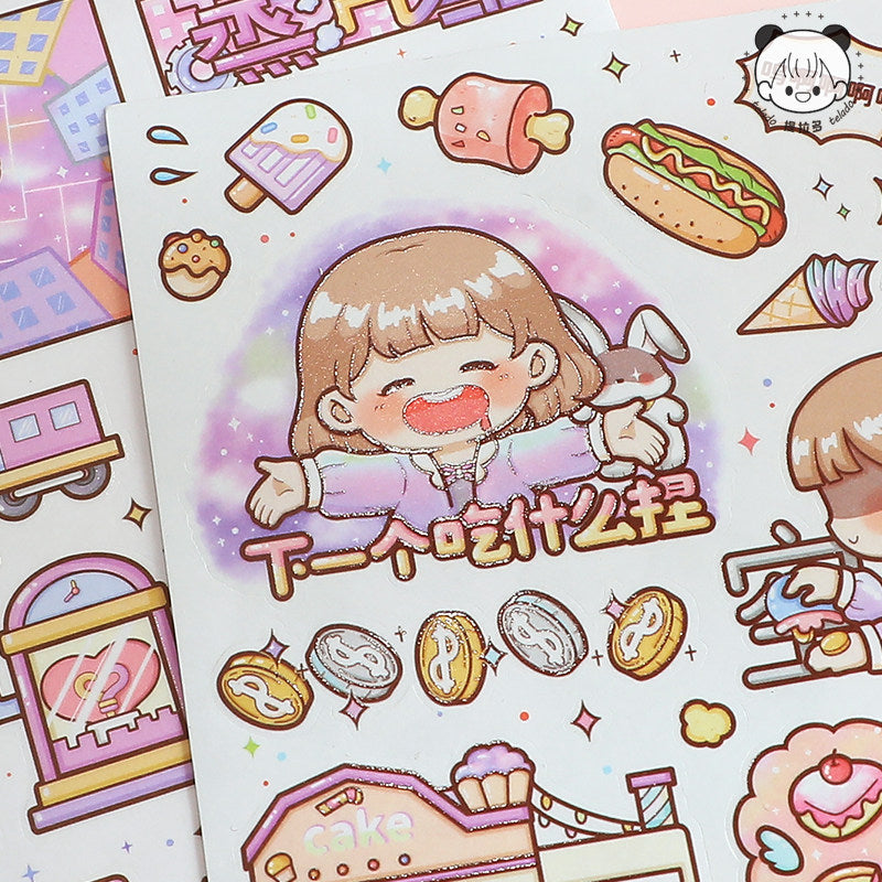 TELADO Square Sticker Hand Account Sticker Gift Box New Meow Star Laike Mengke Attack Panda Duoduo Sauce Cute Girl Heart Character Cartoon Girl Children and Paper Hand Account Sticker Material Sticker#84
