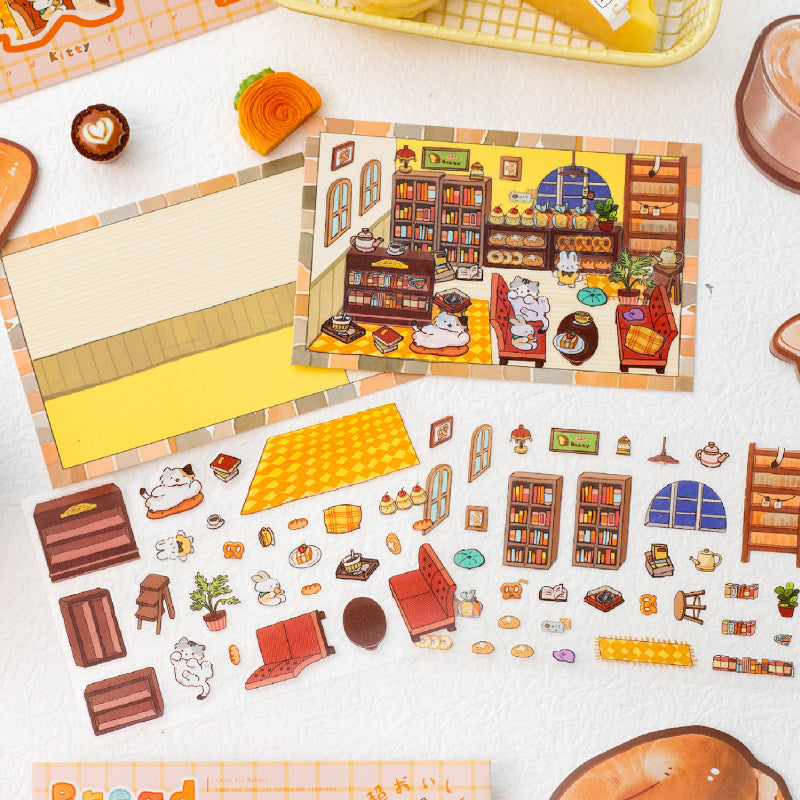 Kitten Bakery Workshop | Cute Store Interior Mini House Scene Stickers # 79