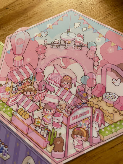 New DIY 3D Scene Stickers miniature scene hut storage collage cut-free pet sticker cartoon cute girl children decoration small pattern#131