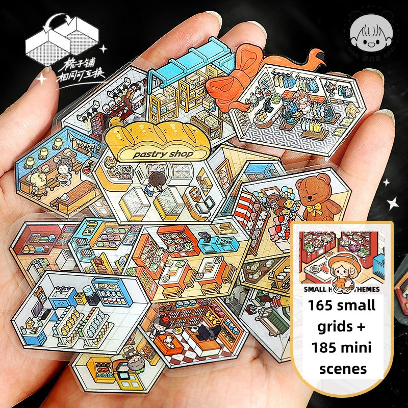 TELADO DIY 3D Scene Stickers Collection book 7.0 Landscaping Stickers Hand Account Stickers Scene Stickers Cartoon Miniature Cabin Girls Children's Educational Toys DIY Hand Account Stickers Decoration Creative Stickers#97