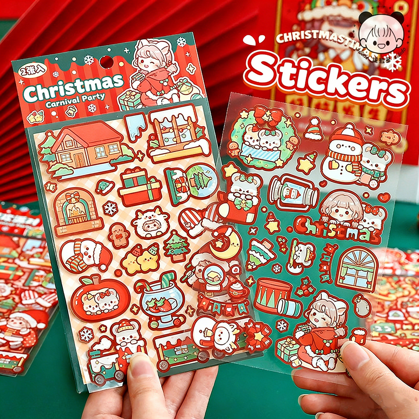 TELADO Christmas sticker die-cut Christmas landscaping scene hand account sticker Santa Claus Christmas tree girl children educational toy DIY hand account sticker decoration three-dimensional creative sticker#88
