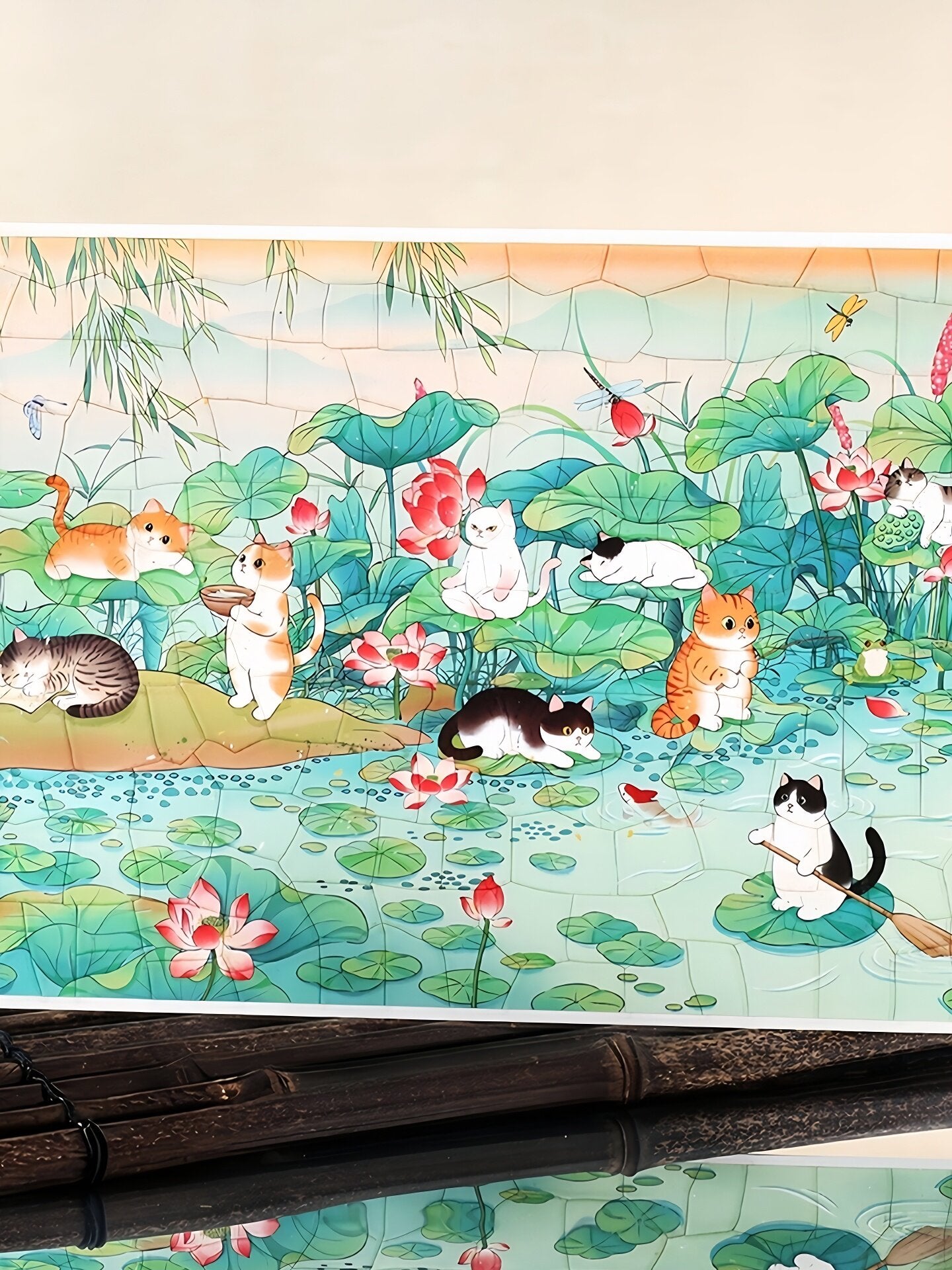 Infeelme Antique restorer DIY 3D Scene Stickers cat and lotus pond miniature scene hand decompression antique sticker#121