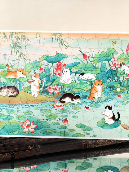 Infeelme Antique restorer DIY 3D Scene Stickers cat and lotus pond miniature scene hand decompression antique sticker#121