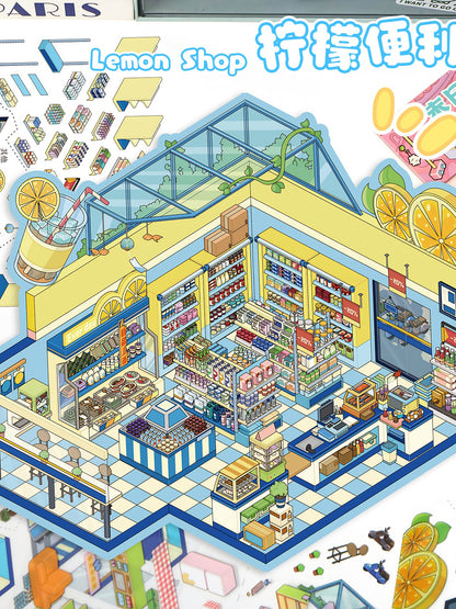 YiLan DIY 3D Scene Stickers 95.0 Lemon Convenience Store Doomsday RV High Difficulty Miniature Scene #251