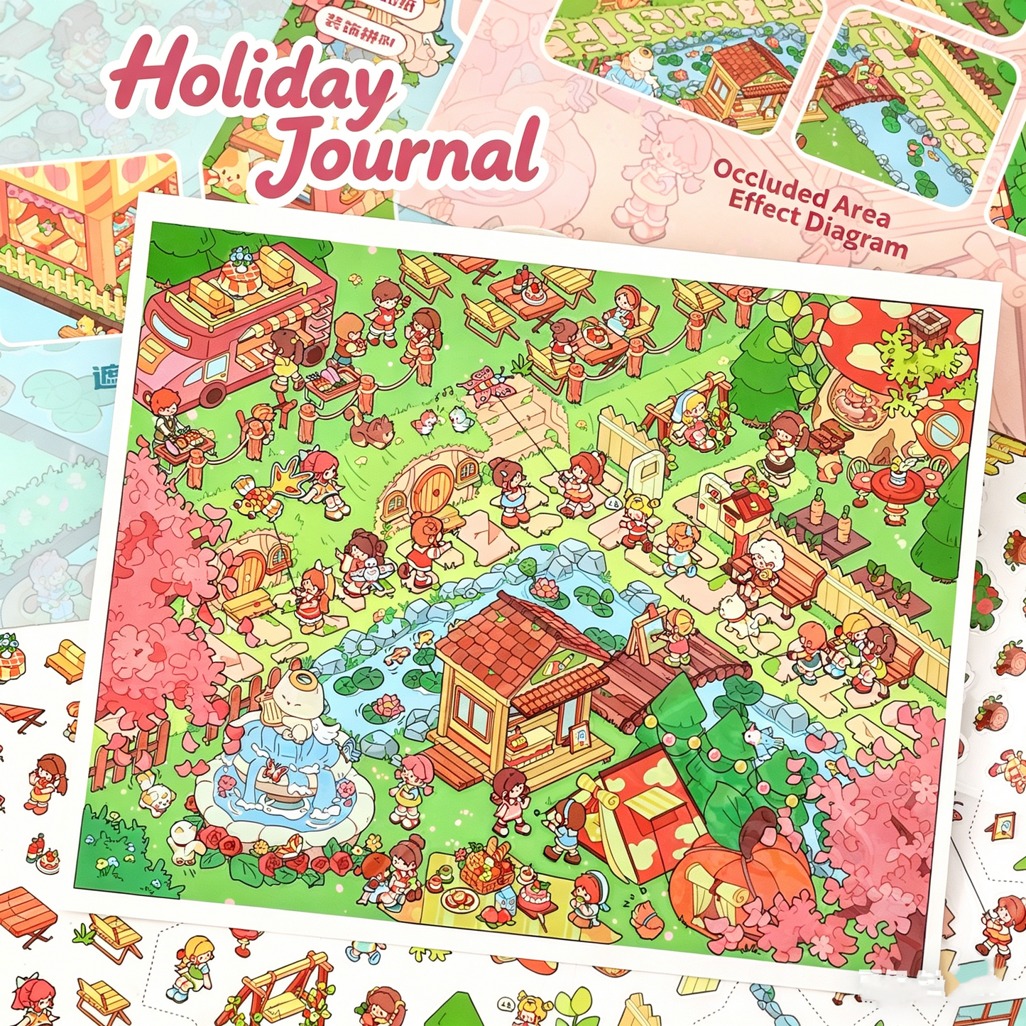 YiLan DIY 3D Scenes Stickers 135.0 Whimsical Town Series Cute Cartoon Miniature Scene Stickers #307
