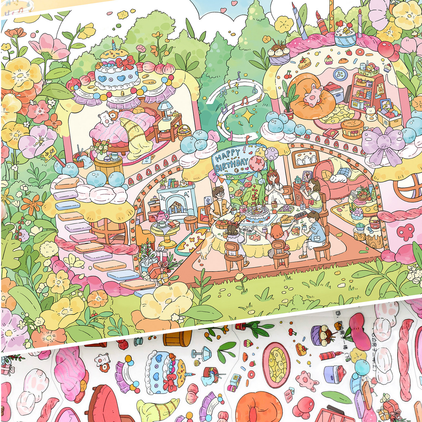 YiLan DIY 3D Scene Stickers  138.0 Large Bamboo Rhyme Teahouse Cake Party High Difficulty #244